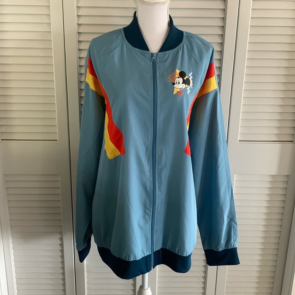 Disney Parks Blue Long Sleeve Zip Mickey Mouse Retro Windbreaker Jacket 2XL
